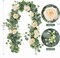 4 Pack 24Ft Artificial Eucalyptus Flower Garland with Champagne Roses, Fake Rose Flower Greenery Garland Floral Vines for Wedding Home Party Table Runner Decor (4PCS, Champagne)